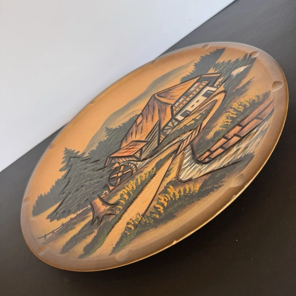 Vintage Black Forest Hand Painted Wooden Plate Germany Handmade #30